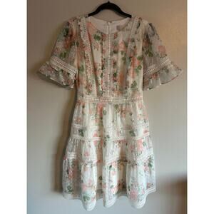 Rachel Parcell Floral Tiered Mixed Lace Mini Dress - Small